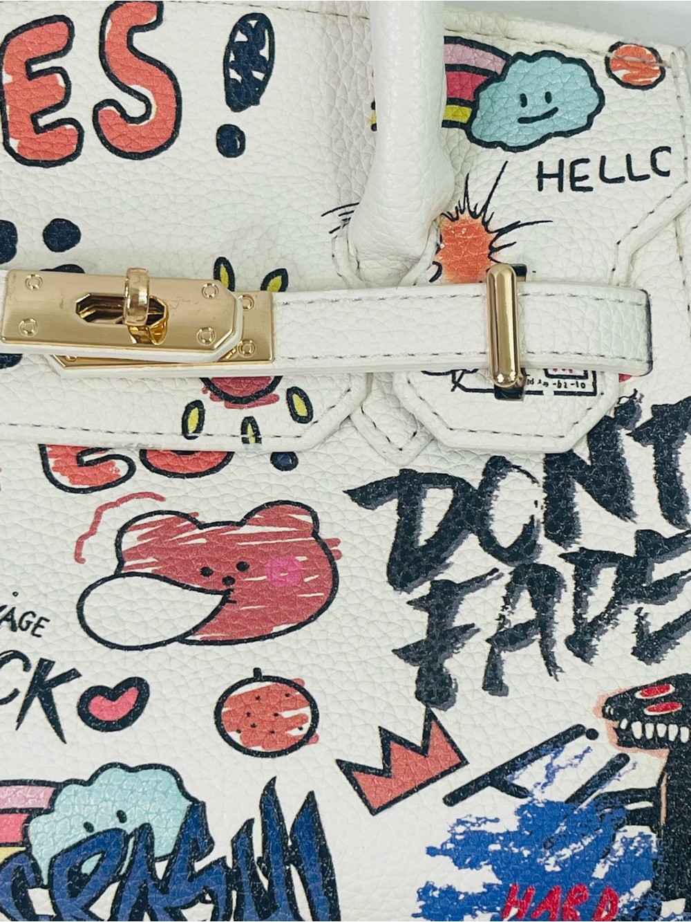 White Graffiti Print Top-Handle Bag - Picture 12 of 16